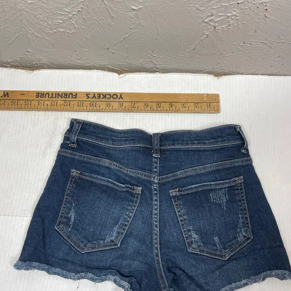 Harper Blue High Rise Cut-Off Hem Dark Wash Zip Fly Boyfriend Shorts‎ Womens 27
